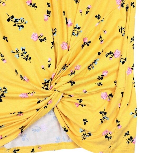 NWT Womens XXL Love Fire Yellow Floral Scoop Neck Scrunch Knot Sleeveless Top - Picture 8 of 12